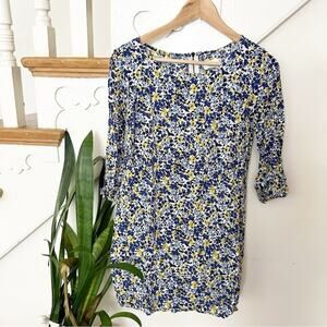 Old Navy 3/4 Sleeve Woven Blue Ditsy Floral Mini Shift Dress Round Neck Size S